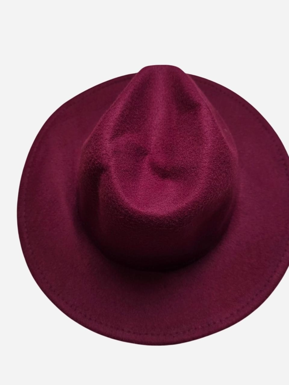 Wide Brim Wool Fedora Hat - Burgundy